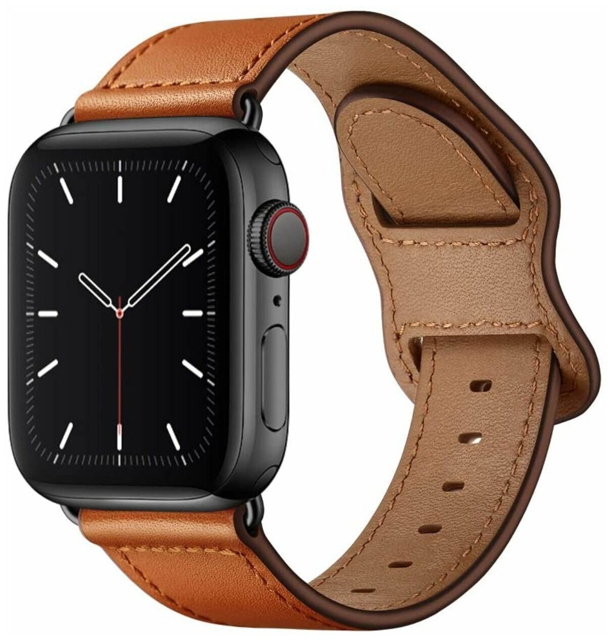 фото Кожаный ремешок для Apple Watch 42-44-45 мм, браслет из кожи для часов Apple Watch series 1-7 SE, коричневый ремень (Brown1)