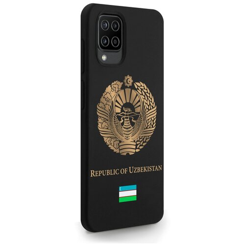 Черный силиконовый чехол SignumCase для Samsung Galaxy A12 Золотой Герб Узбекистана для Самсунг Галакси А12