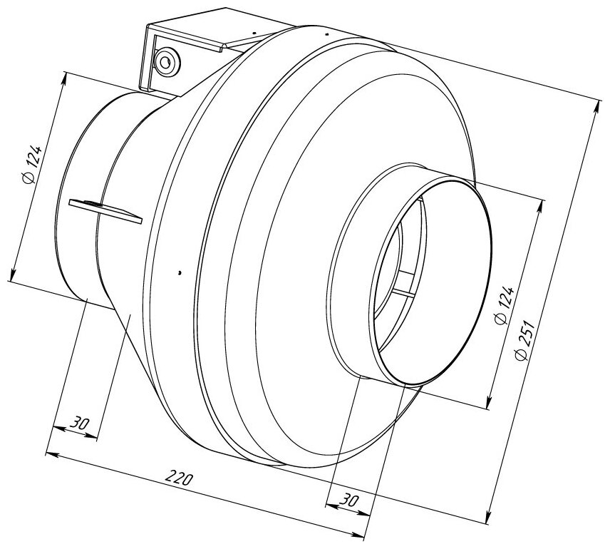 Вентилятор канальный круглый ВКК-125 V, 220В, 490 м3/час, 220 Па, 70 Вт, IP 54 для круглых воздуховодов диаметром 125 мм, вытяжной или приточный - фотография № 3