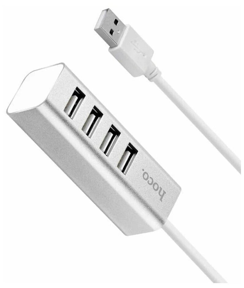 Переходник HOCO HB1 USB HUB на 4 порта, серый