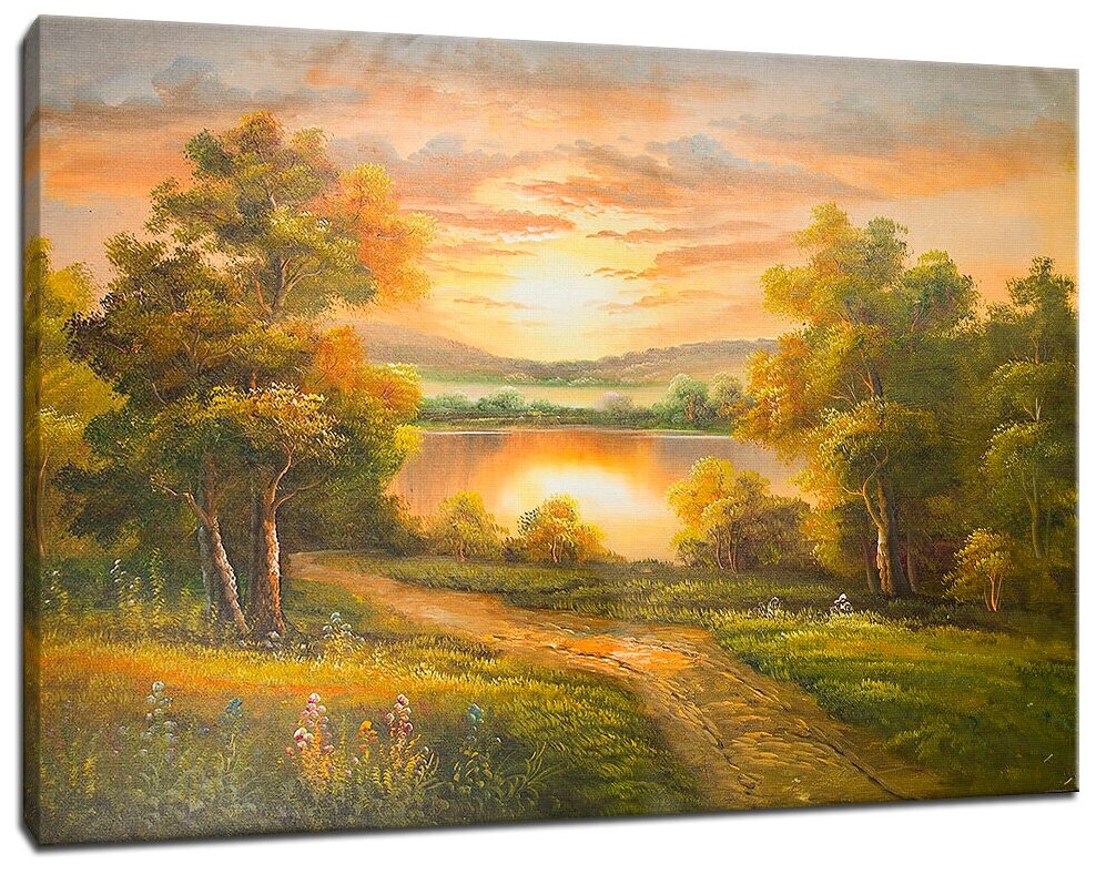 Картина Уютная стена "Закат на дороге у озера" 90х60 см