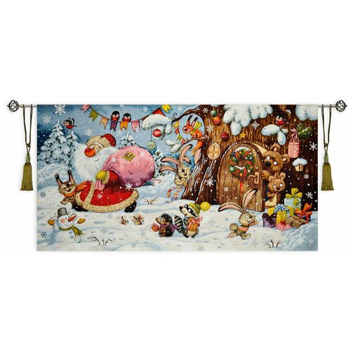 Гобелен Картина С Новым Годом Детский Декор Здесь Начинается Сказка Дед Мороз Елка 124 x 67 см