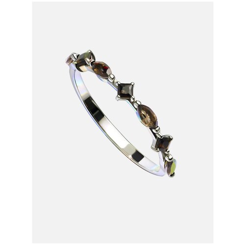 Кольцо Secrets, серебро, 925 проба, родирование, раухтопаз, размер 16, серебряный, коричневый