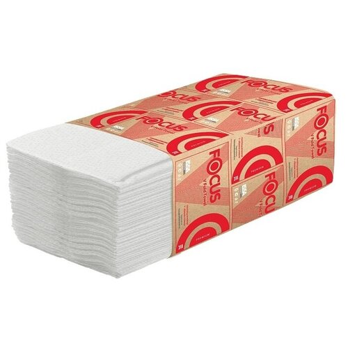 Купить Полотенца бумажные листовые Focus Premium V-сложения 2-слойные 15 пачек по 200 листов (артикул производителя 5049974)1 шт, белый