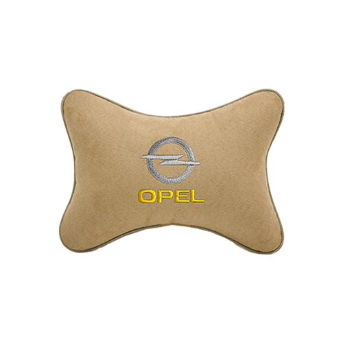 Автомобильная подушка на подголовник алькантара Beige с логотипом автомобиля OPEL