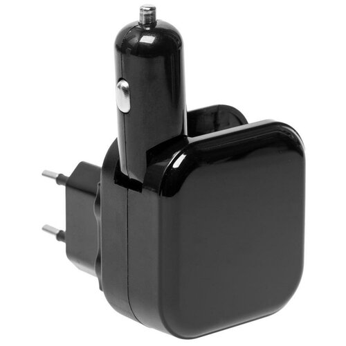 Переходник для розетки GSMIN с 2 USB портами + АЗУ Travel Adapter HHT666 (Черный)