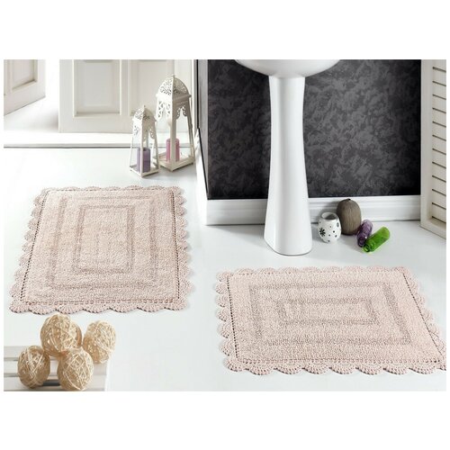 фото Набор ковриков для ванной кружевной evora (пудра) размеры: 60*100 см, 50*70 см modalin