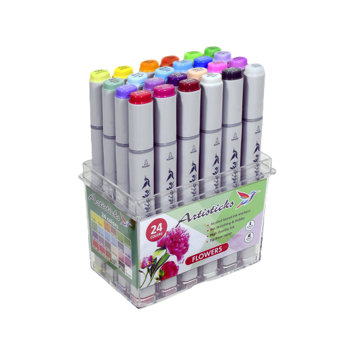 Набор художественных маркеров для скетчинга Artisticks FLOWERS, 24 цвета, 2-сторонние, 1-6 мм