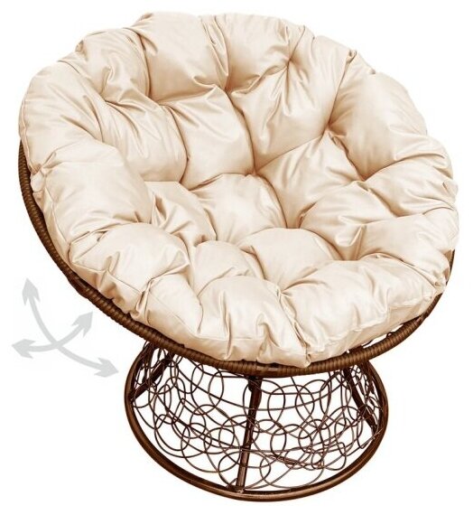 Садовое кресло M-group Папасан пружинка ротанг коричневое + бежевая подушка
