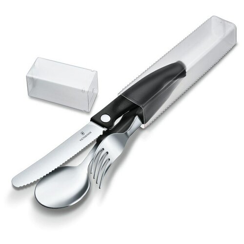Набор из 3 столовых приборов VICTORINOX Swiss Classic: складной нож для овощей, вилка, ложка, чёрный