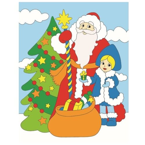 Купить Алмазная мозаика 17x22 см, с подрамником, с полным заполнением, 13 цв. Дед Мороз и девочка у ёлки , Рыжий кот