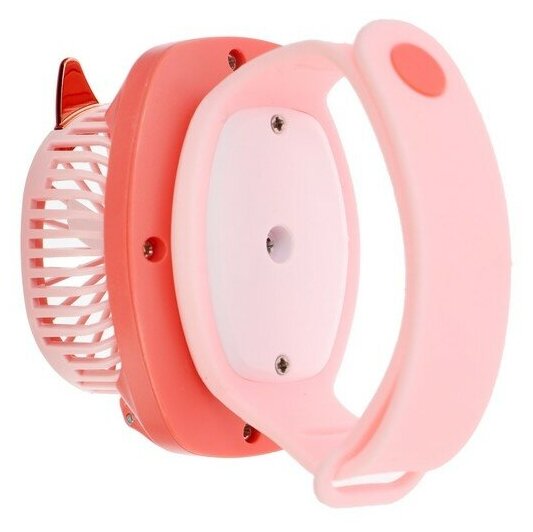 Мини вентилятор в форме наручных часов LOF-09, 3 скорости, подсветка, розовый - фотография № 4