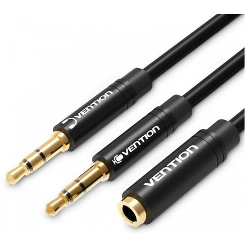 Разветвитель Vention Jack 3.5 mm F 4 pin/Jack 3.5 mm M x 2 (BBDBF), 1.5м, черный кабель переходник jack 3 5 trrs m 2 jack 3 5 trrs f xirui y 1201 0 18 м разветвитель аудио [черный]