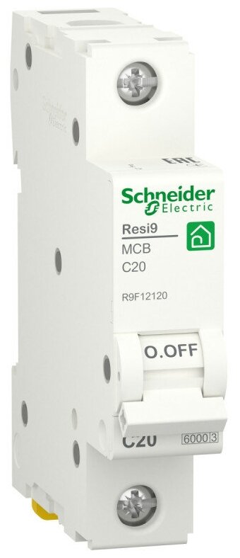 Автоматический выключатель Schneider Electric Resi9, 1 полюс, 20A, тип C, 6kA