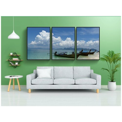 фото Набор модулных постеров для интерьера "лодки, poda beach, краби" 60x90 см. в тубусе, без рамки lotsprints