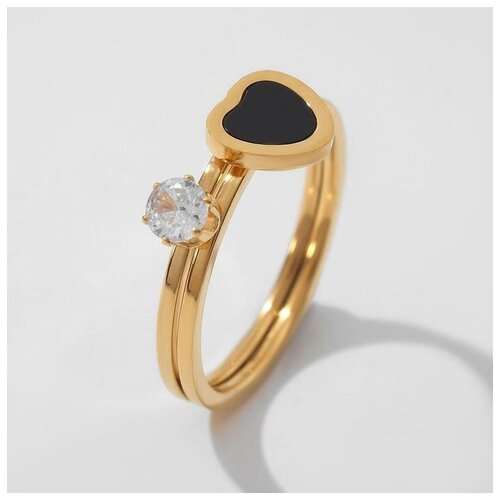 фото Кольцо "символ любви" сердечко. цвет чёрно-белый в золоте. размер 18 6629497 сима-ленд