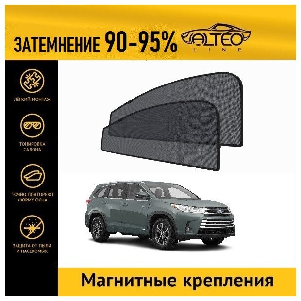 Каркасные автошторки ALTEO PREMIUM на Toyota Highlander 3 рестайлинг (XU50) (2016-2020) на передние двери на магнитах с затемнением 90-95%