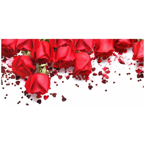 Бутоны красных роз на белом - Виниловые фотообои, (211х150 см)