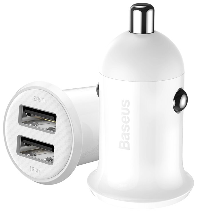 Зарядное устройство Baseus Grain Pro Car Charger Dual USB 4.8A White CCALLP-02
