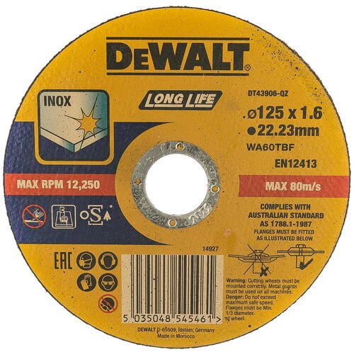 Круг отрезной DeWalt Inox Ф125x22,2х1,6мм высокий ресурс DT43906