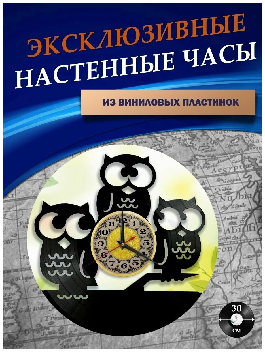 Часы настенные из Виниловых пластинок - Совы (без подложки)