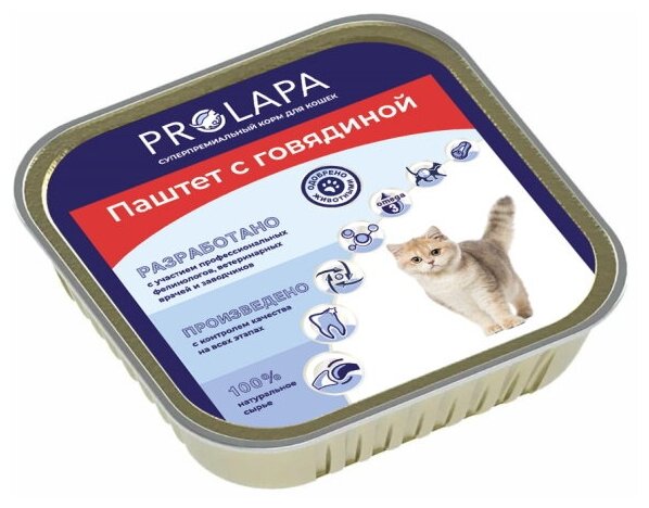 Prolapa 100 г ламистер полнорационный консервированный корм паштет с говядиной для кошек