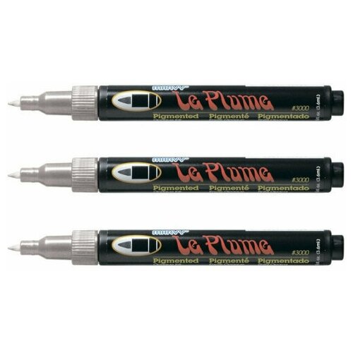 фото Marvy uchida / набор маркеров перманентных(пигментных) с тонким наконечником 0,75мм silver 3 шт/уп.