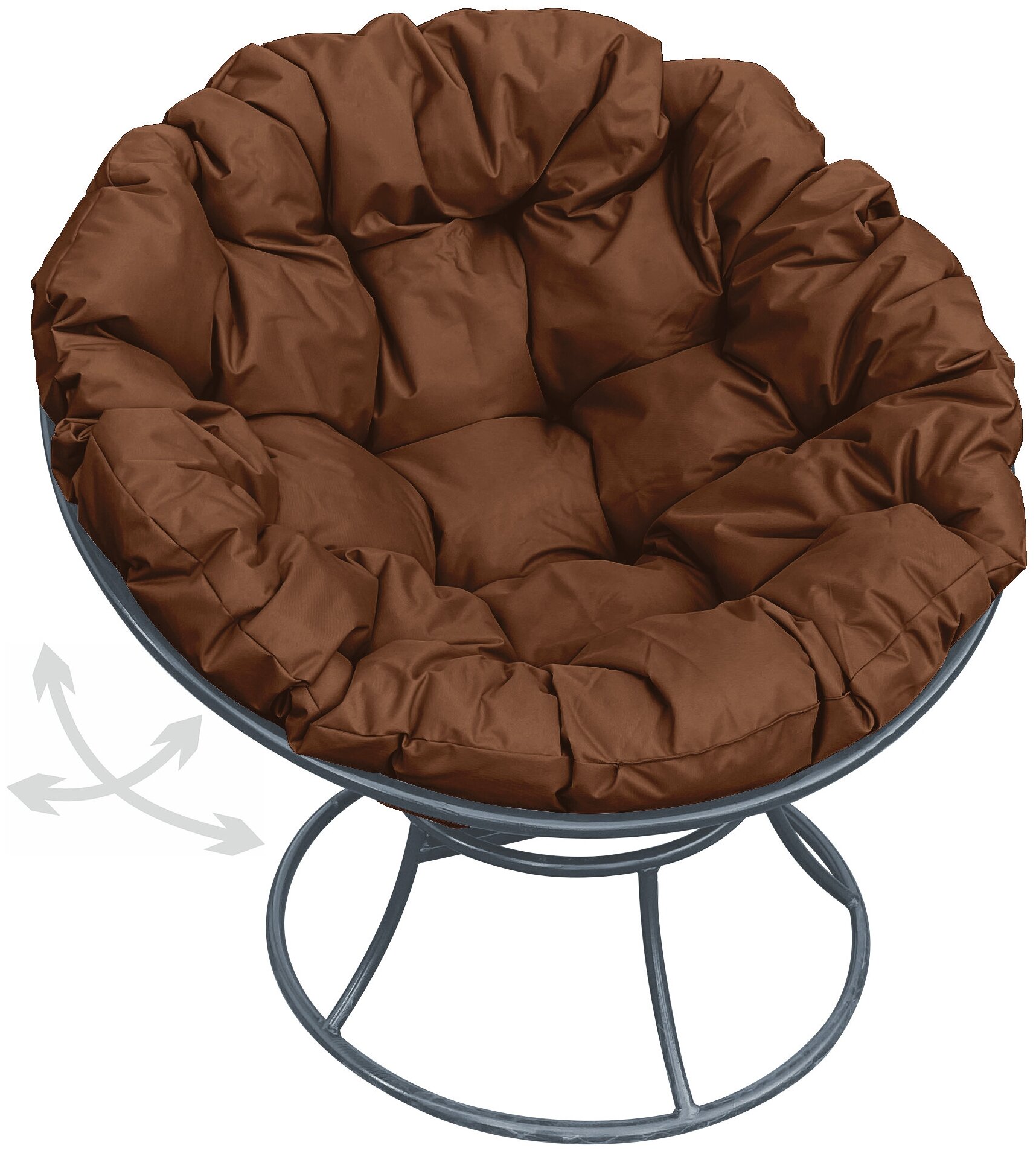 Кресло m-group папасан пружинка серое, коричневая подушка
