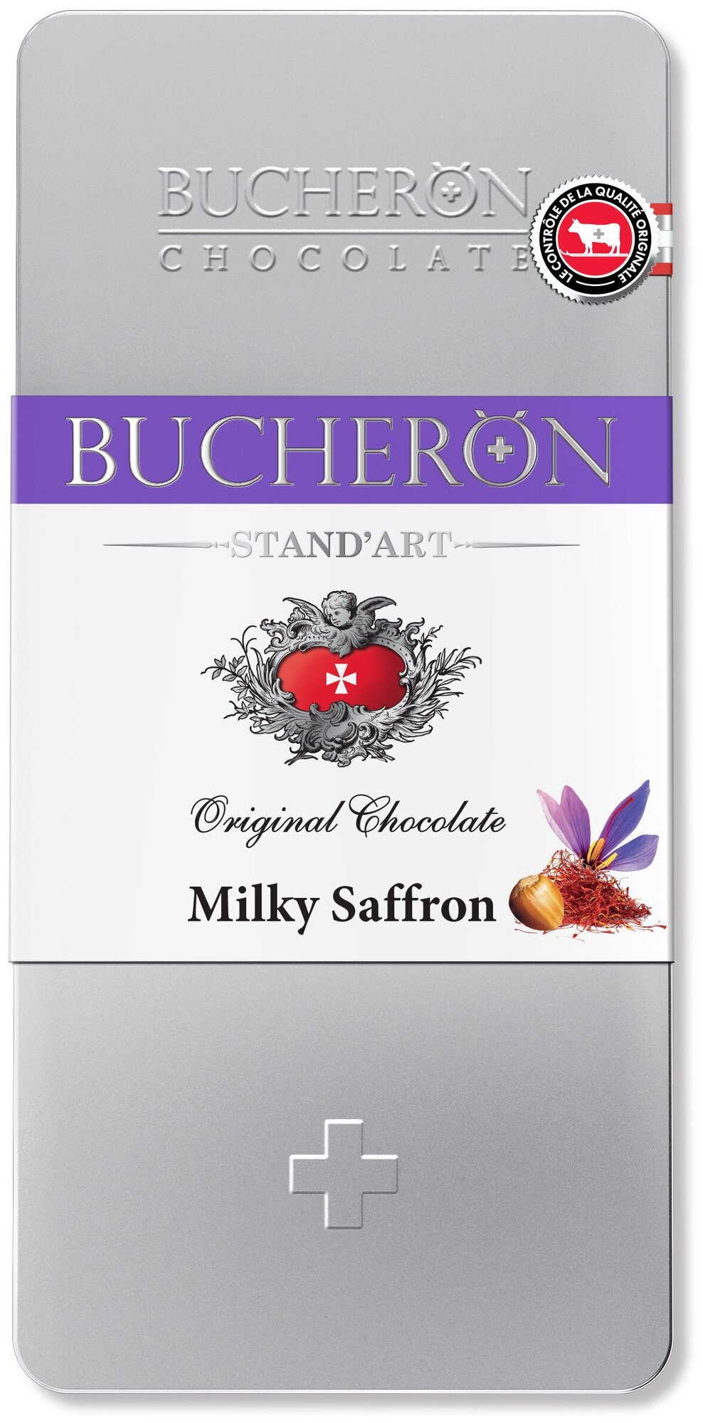 Шоколад BUCHERON STAND`ART молочный шоколад с орехами и шафраном, ж/б, 100г - фотография № 1