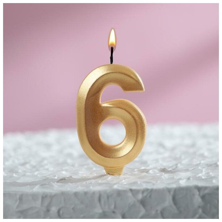 Страна Карнавалия Свеча в торт "Грань", цифра "6", золотой металлик, 6,5 см