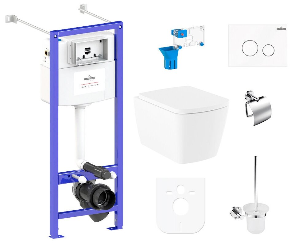 Комплект 9 в 1 Lavinia Boho Aveo Rimless 97020191, безободковый унитаз, сиденье микролифт, инсталляция, клавиша смыва, набор аксессуаров