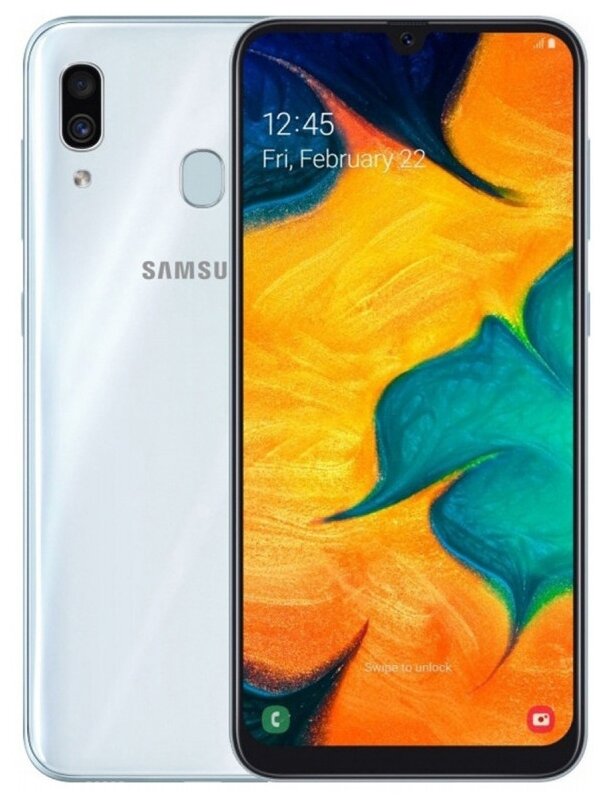 Смартфон Samsung Galaxy A30 3/32 ГБ, 2 SIM, белый