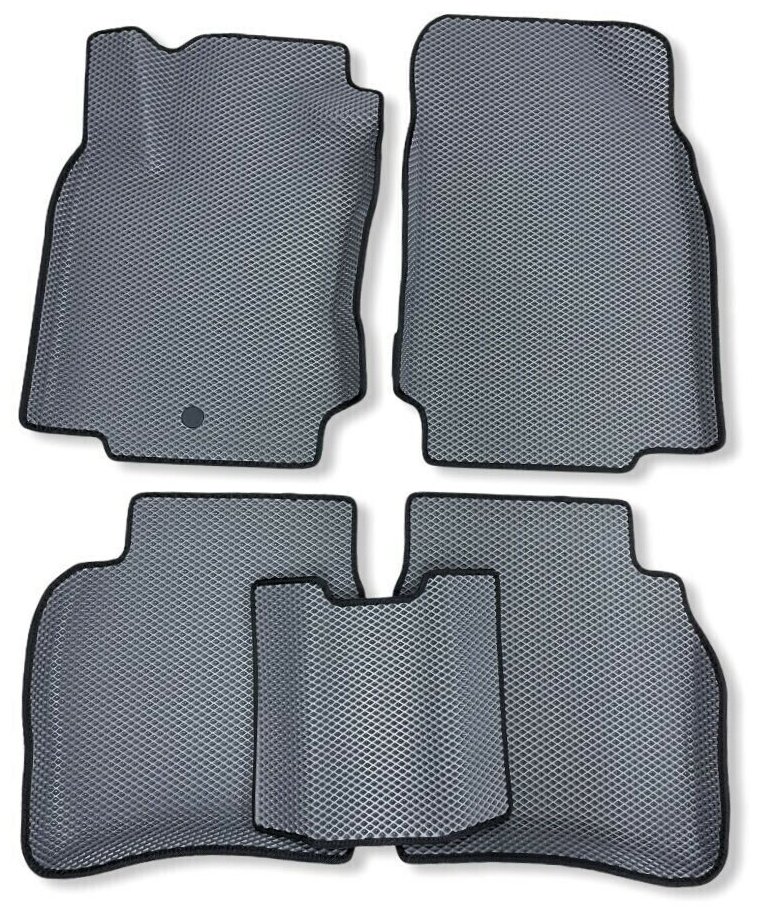 Автомобильные коврики ЕВА / EVA для Nissan Note I 2005-2014 / Ниссан Ноте 1 / 3D 3д / с бортами / серый-черный