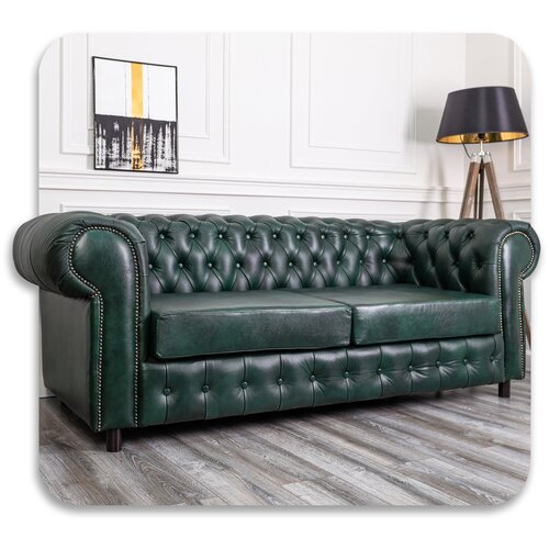 Диван кожаный премиум класса. Диван CHESTER GREEN из натуральной кожи. Зеленый. Софа для дома. Мебель для дома и офиса. Большое кресло