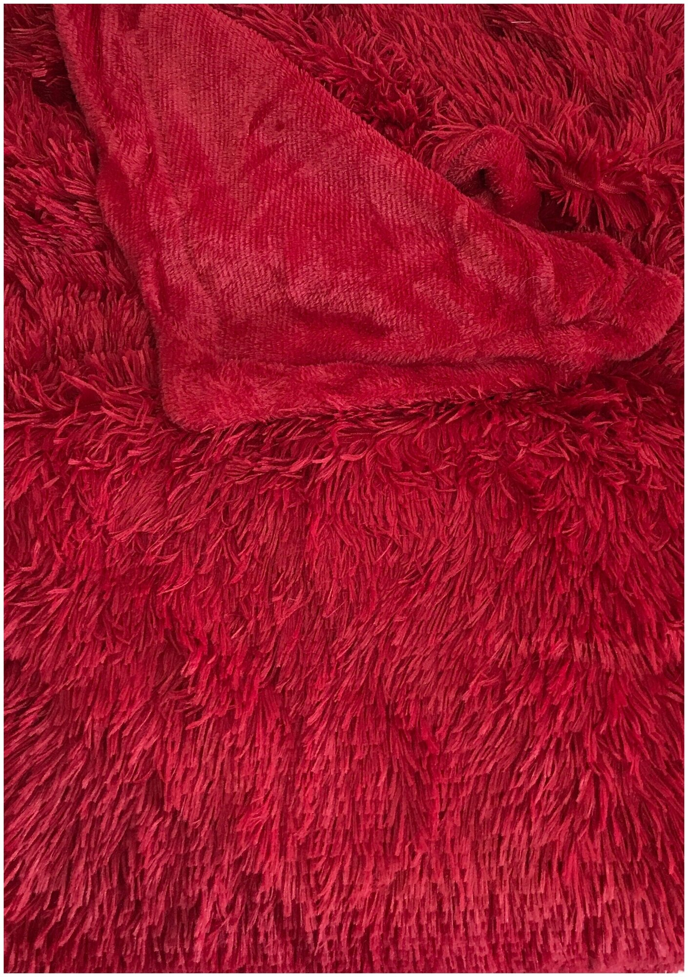 Пушистый меховой плед "Травка" с длинным ворсом цвет Бордовый, Евро 220/240 - фотография № 2