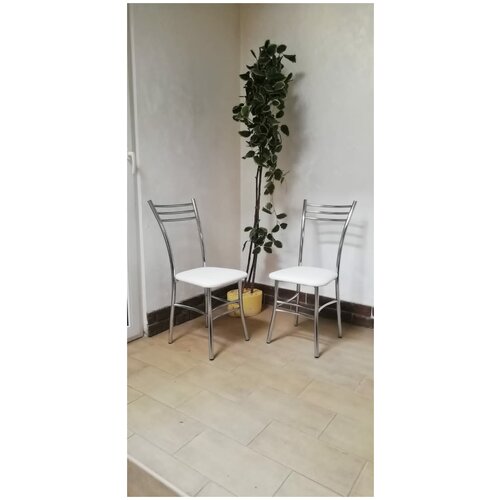 стулья Трио для обеденной зоны, столовой, кухни, металлический, хромированный корпус, цвет сиденья белый, экокожа