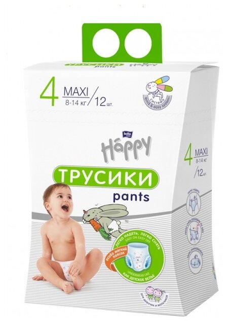 Подгузники-трусики гигиенические для детей Bella baby Happy универсальные, размер Maxi 12 шт. ООО Белла - фото №1