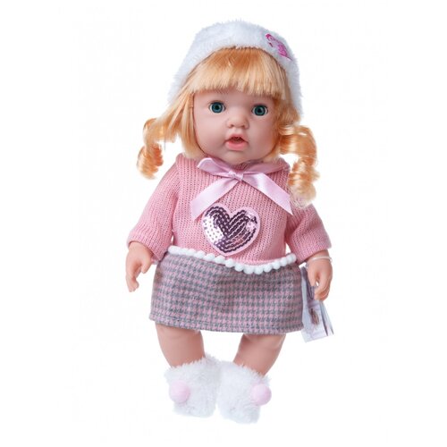 пупс s s toys любимая игрушка в платье звуковой 30 см 101023574 Пупс Junfa Baby Ardana, 30 см, в розово-сером платье с сердечком из пайеток и аксессуарами, в коробке (WJ-C0058)