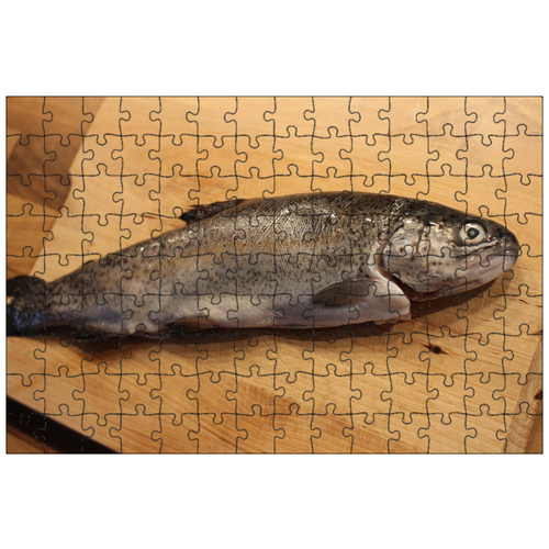фото Магнитный пазл 27x18см."рыбы, форель, деревянная доска" на холодильник lotsprints