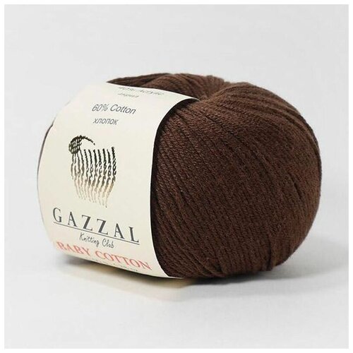 Пряжа GAZZAL BABY COTTON (Gazzal), коричневый - 3436, 60% хлопок, 40% акрил, 10 мотков, 50 г., 165 м.