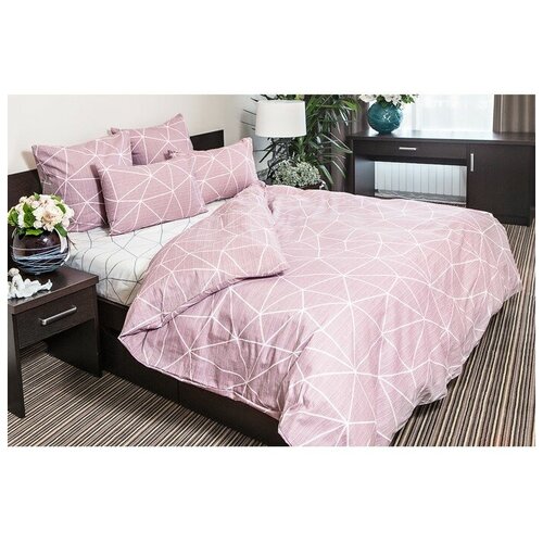 фото Постельное бельё ночь нежна евро «грань», брусничный, 200х220, 220х240, 70х70см 2шт, поплин