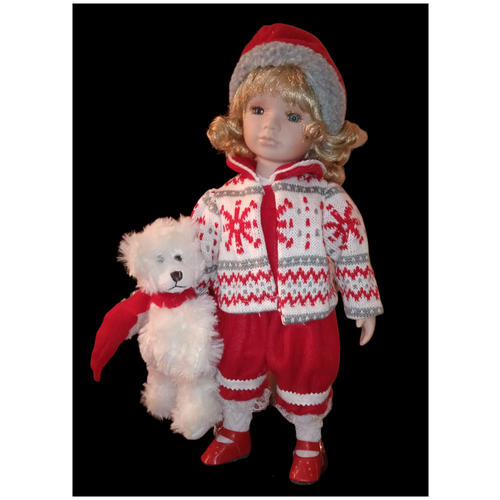 Кукла настюша с мишкой в зимнем костюме