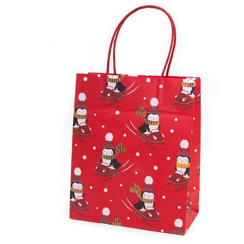 фото Пакет подарочный, новогодние пингвины, красный, металлик, 26*21*10 см, 1 шт. дон баллон
