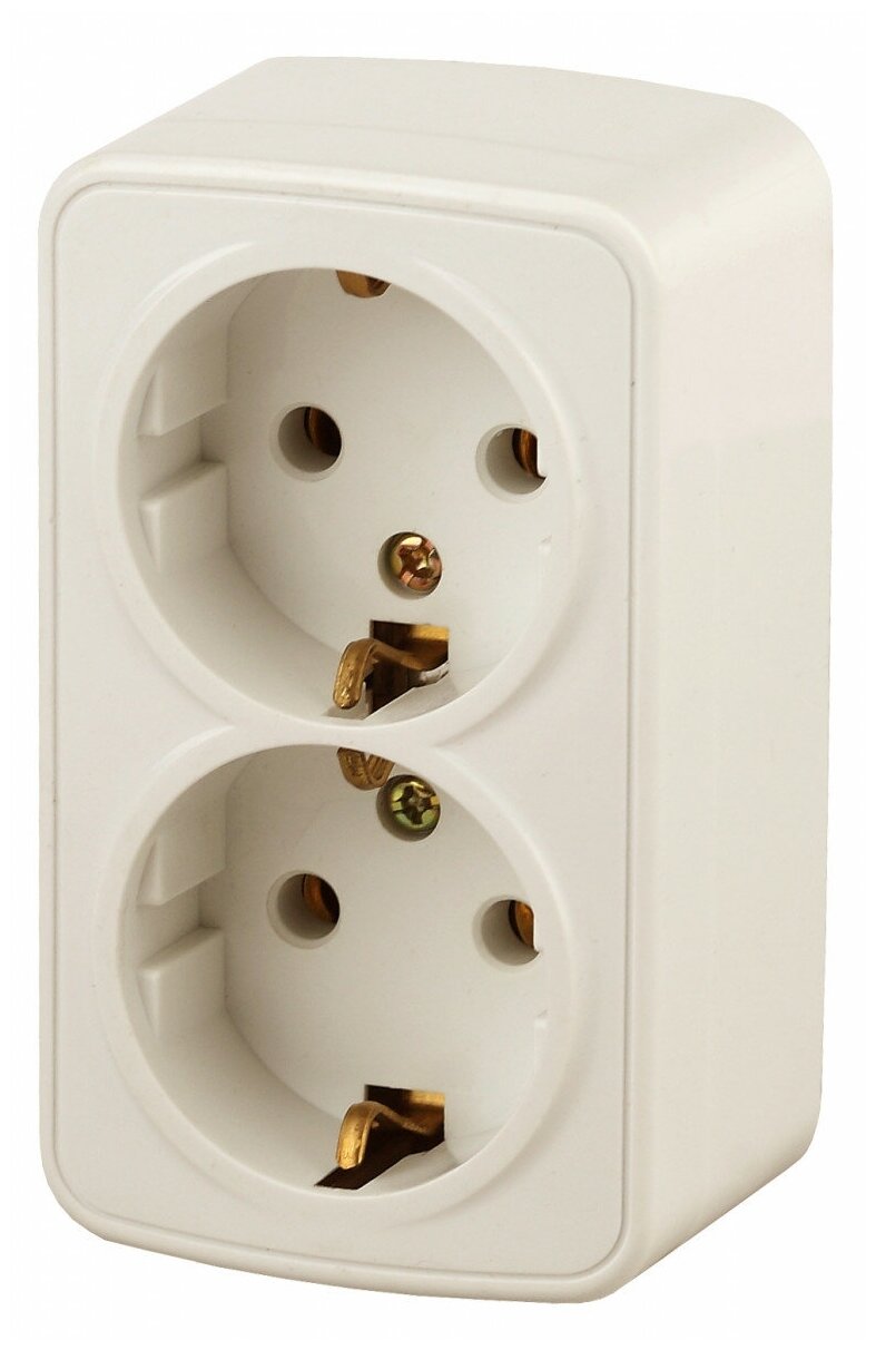 3-204-02 Intro Розетка 2х2P+E Schuko, 16А-250В, IP20, ОУ, Polo, сл.кость (12/240/2880)