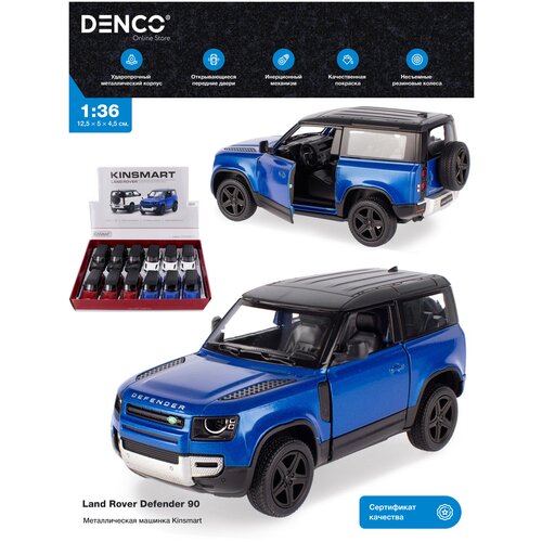 Металлическая машинка Kinsmart 1:36 «Land Rover Defender 90» KT5428D, инерционная / Синий