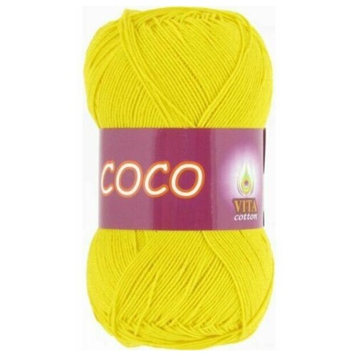 Пряжа хлопковая Vita Cotton Coco (Вита Коко) - 2 мотка, 4320 ярко желтый, 100% мерсеризованный хлопок 240м/50г