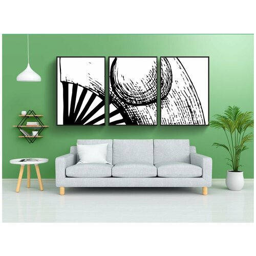 фото Набор модулных постеров для интерьера "винтаж, черное и белое, рисование" 60x90 см. в тубусе, без рамки lotsprints