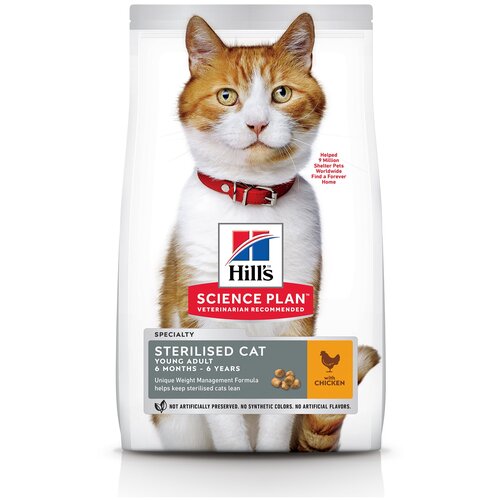 Сухой корм Hill's Science Plan для молодых стерилизованных кошек и кастрированных котов , с курицей, 10 кг, 1 пакет