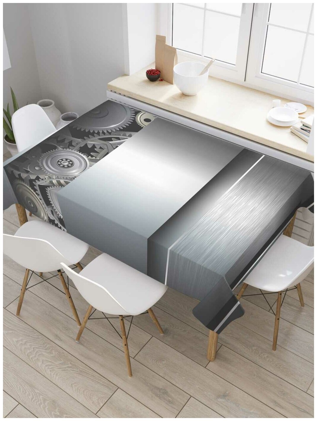 Скатерть прямоугольная JoyArty на кухонный стол "Механизм с шестеренками" из оксфорда, 120x145 см