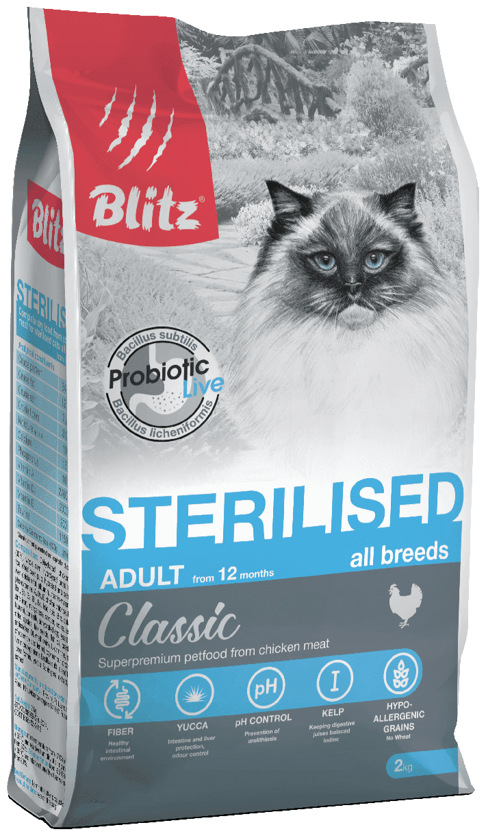 BLITZ STERILISED CATS CHICKEN сухой корм для стерилизованных кошек с Курицей 0,4 кг - фотография № 1